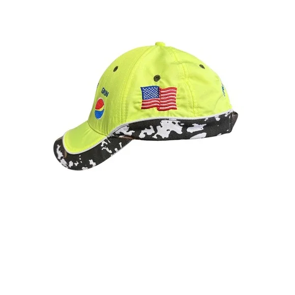 Pepsi corporateYellow CamoBaseball Cap Laugh Smile Grin USA Flag Three Peat